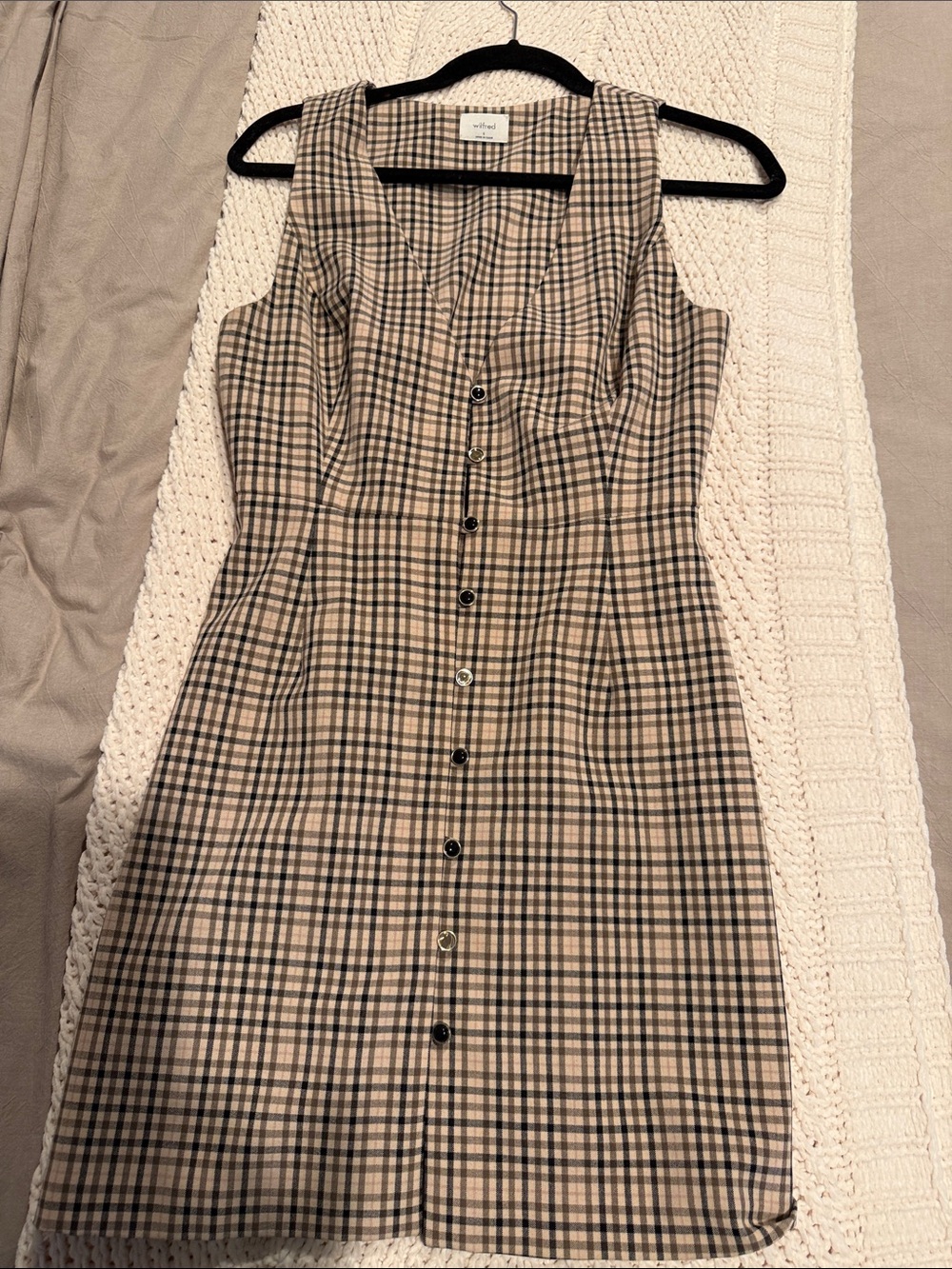 Wilfred Beige and Black Plaid Button-Front Mini Dress